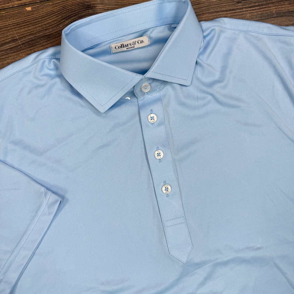 Collars &‎ Co Mens Size Medium Polo Shirt Sky Blue Dress Collar Performance
